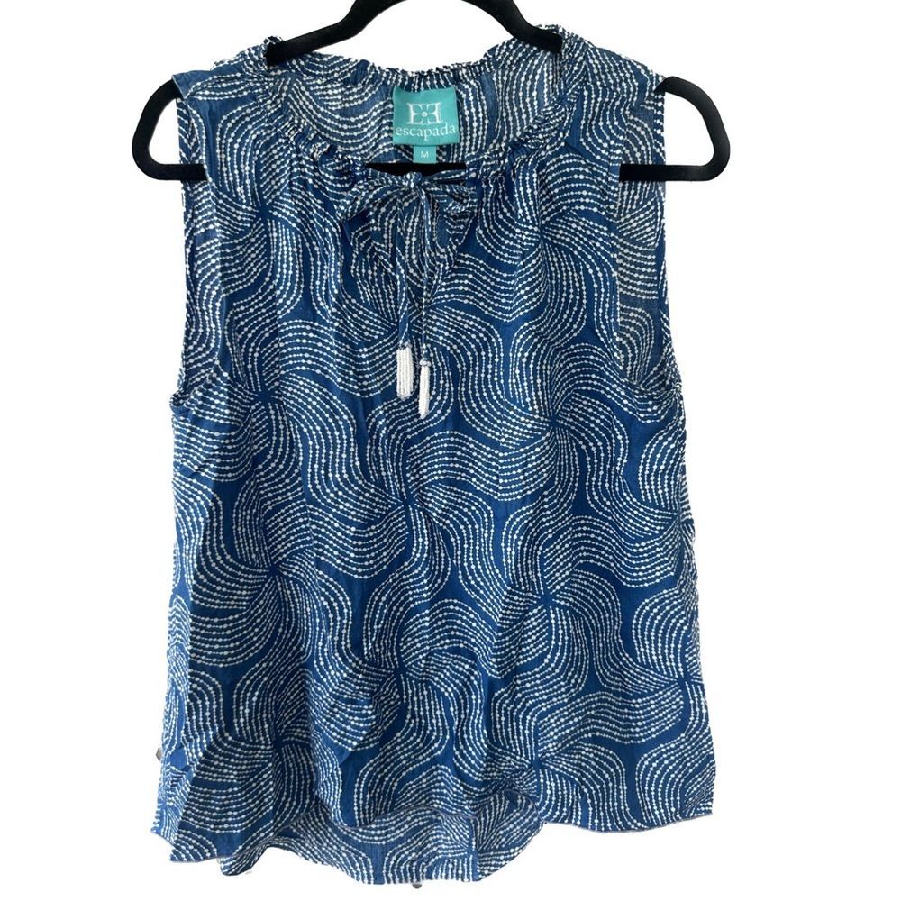 Escapada Swirly Dot Design Ruched Drawstring Neckline With Beaded Tassel Ties M